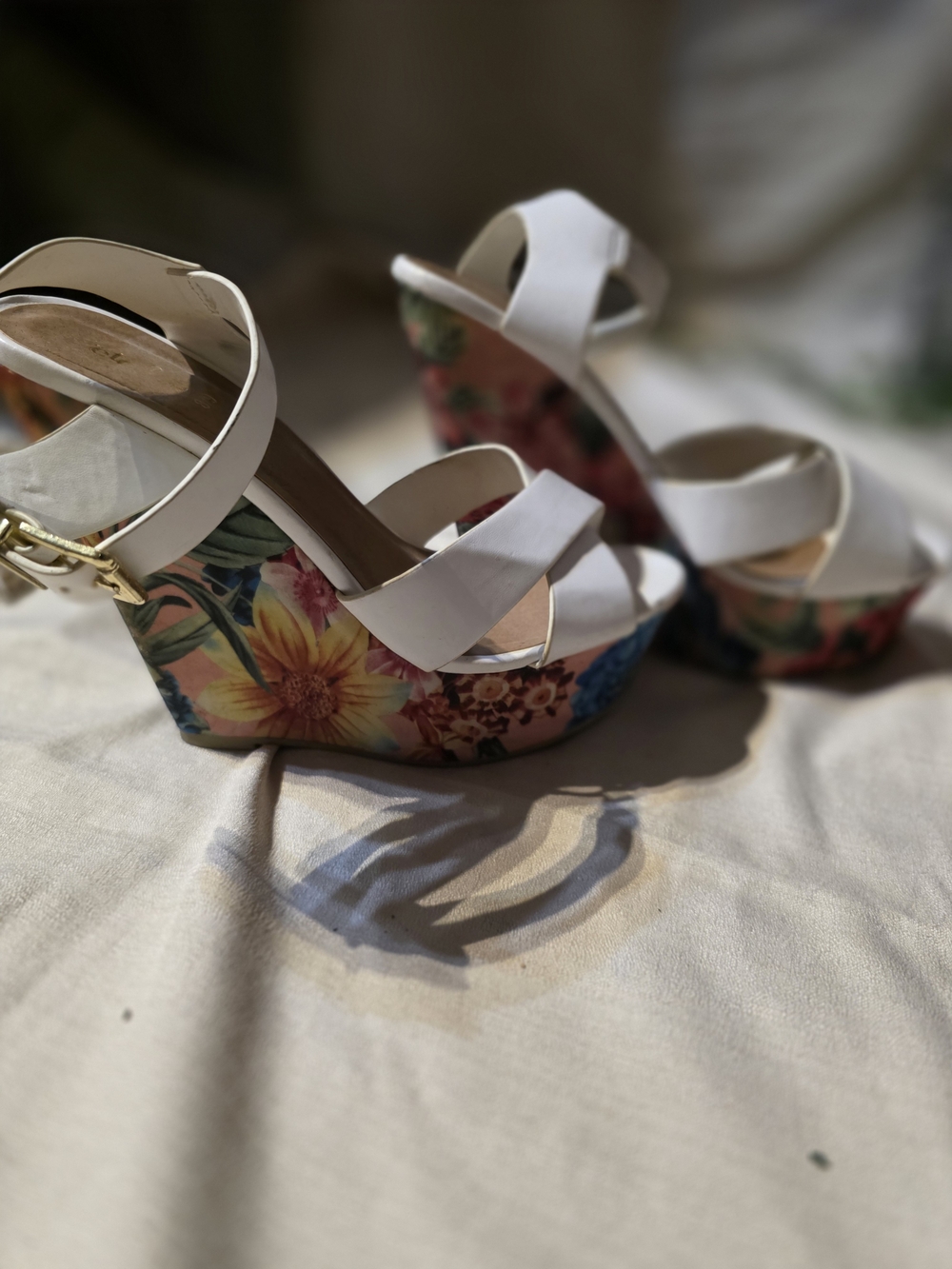 White Floral Wedge Sandals for Women